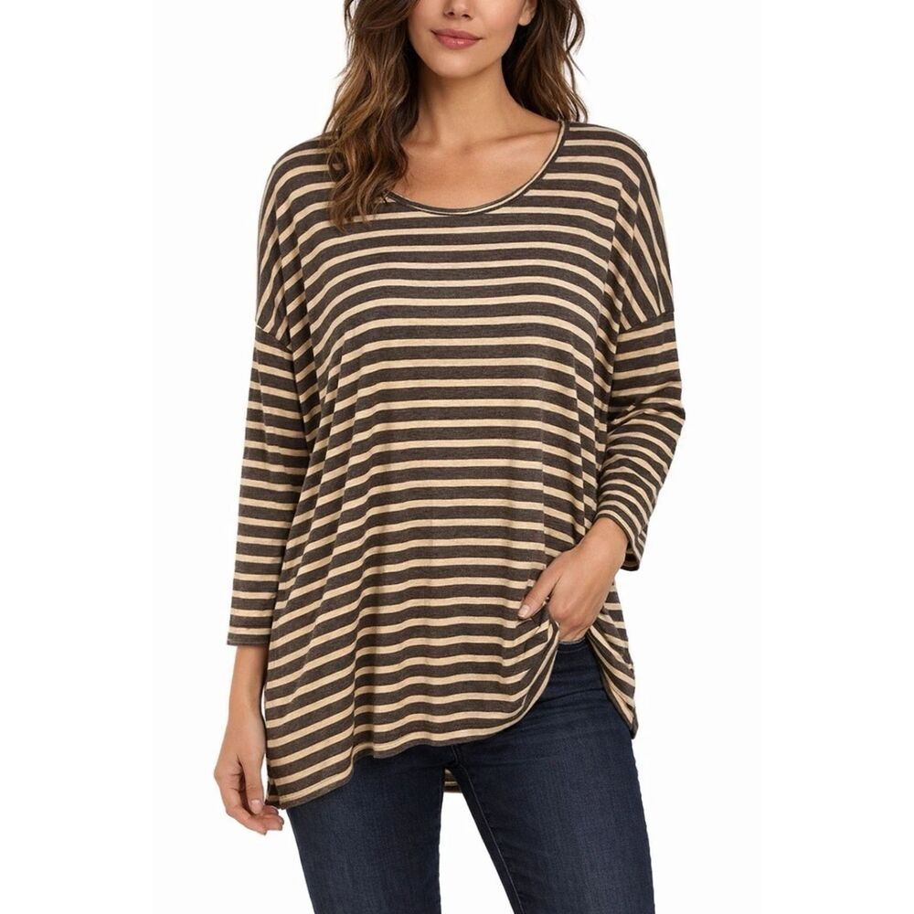 Free People Beach shirt Womens S Striped Oversized Tee tunic Top Nautical boho